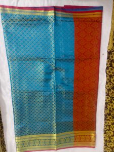 Beautiful Blue Silk Saree with Gold Border