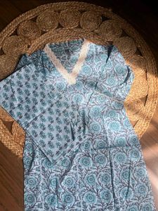 Blue Floral Print Kurta Set
