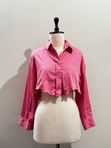 Pink Cropped Button-Up Shirt tie at the back