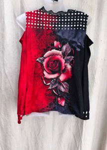 Women's Rose Print Cold Shoulder Top