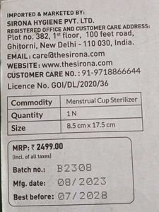 Sirona Menstrual Cup Sterilizer