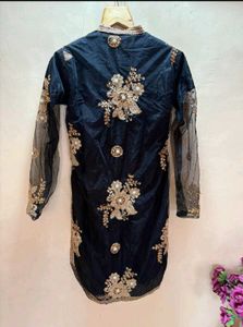 Embellished Black Kurta set with Net Sleeves