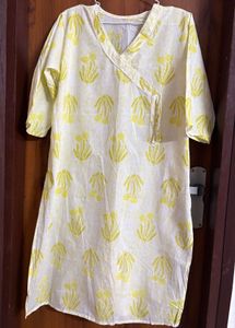 Yellow Floral Print Angrakha Kurta
