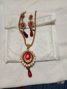 Red Stone Pendant Necklace &amp; Earrings Set ❤️