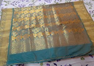 Exquisite Teal &amp; Gold Brocade Saree