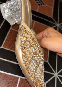 Embellished Gold Mules with Block Heels