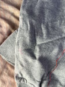 a grey sweatshirt
