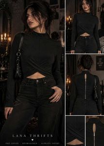 Black Long Sleeve Wrap Crop Top