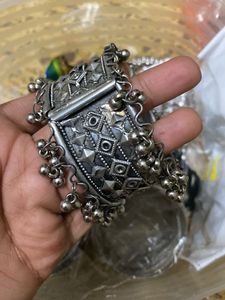 Boho Silver Oxidized Bangle Bracelet