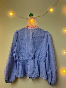 Cute Blue Gingham Peplum Blouse