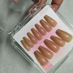 Nude &amp; Gold Glitter Press-On Nails,FIXED PRICE