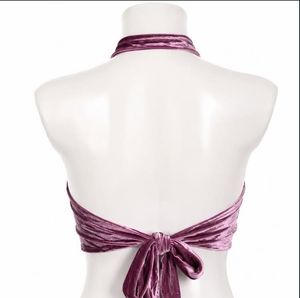 Velvet Halter Neck Crop Top lavendar