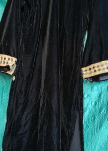 Elegant Black Velvet Kurta with Mirror Work stitch