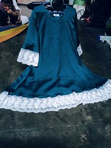 Elegant Teal Kurta and pant  with Lace Trim
