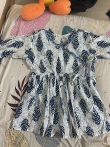 Blue Leaf Print Wrap Kurta