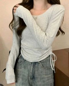Grey Long Sleeve Ruched Top