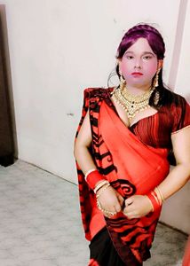 Vibrant Red &amp; Black Saree with blouse