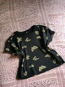 Black Butterfly Print T-Shirt