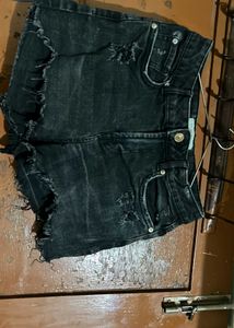 Distressed Black Denim Shorts