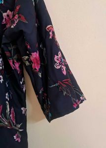 Floral Print Navy Blue Kurta