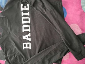 Black "Baddie" Cropped Long Sleeve Top
