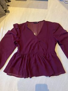 Chic Burgundy Peplum Wrap Top