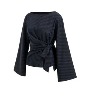 Pinstripe Wrap Tie Blouse