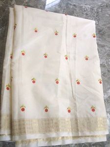 Elegant Off-White Embroidered Saree