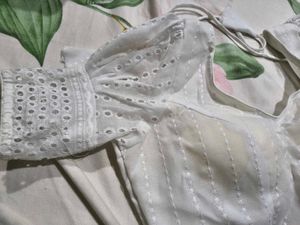 White Eyelet Blouse with Tie Back