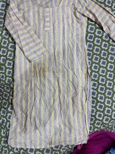 Yellow &amp; Grey Striped Casual Tunic Kurti