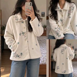 Cozy Floral Print Fleece Jacket / Coat / Cardigan