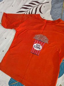 Cute Orange Popcorn Graphic Tee 🧡