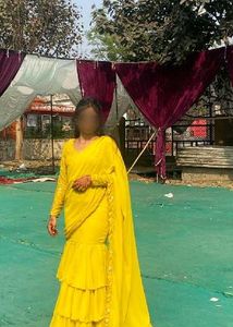 neyeon yellow frill saree stiched by me