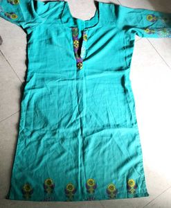 Teal Printed &amp; off white banarsi suit