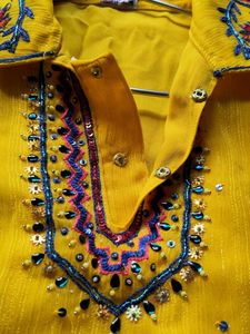 Yellow Kurta Set with Blue Bottoms