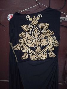 Elegant Black &amp; Gold Embroidered Ethnic Gown