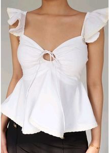 white frill sleeveless top