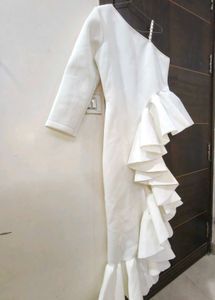White Ruffled One-Shoulder Dress