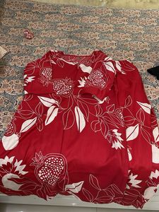Red Pomegranate Print Kurta Set