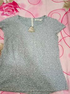 Sparkly Grey Short Sleeve Top