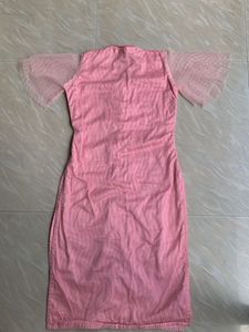 Elegant Pink Kurta with Sheer bell Sleeves