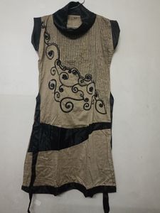 Stylish Beige and Black Embellished Kurta