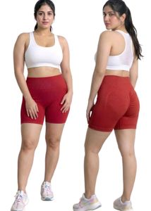High-Waisted Ribbed Workout Shorts Free Size