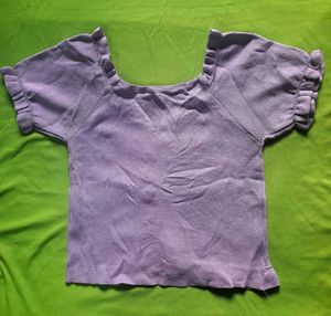 Lavender Puff Sleeve Crop Top