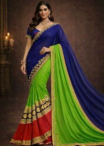 🇳🇿💫🎀 Elegant Blue & Green Embellished Saree