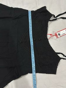 Black Spaghetti Strap Dress with Lace Top