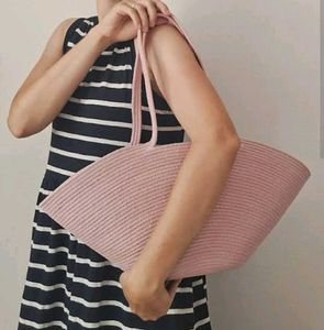 Chic Pink Woven Tote Bag(handmade)