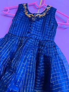 Navy Blue Kids Ethnic Organza Frock