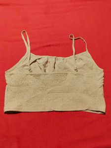 Beige Ruched Smocked Cami Crop Top