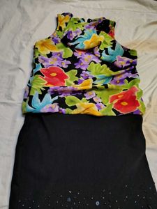 Floral Print Sleeveless Dress with Sequins